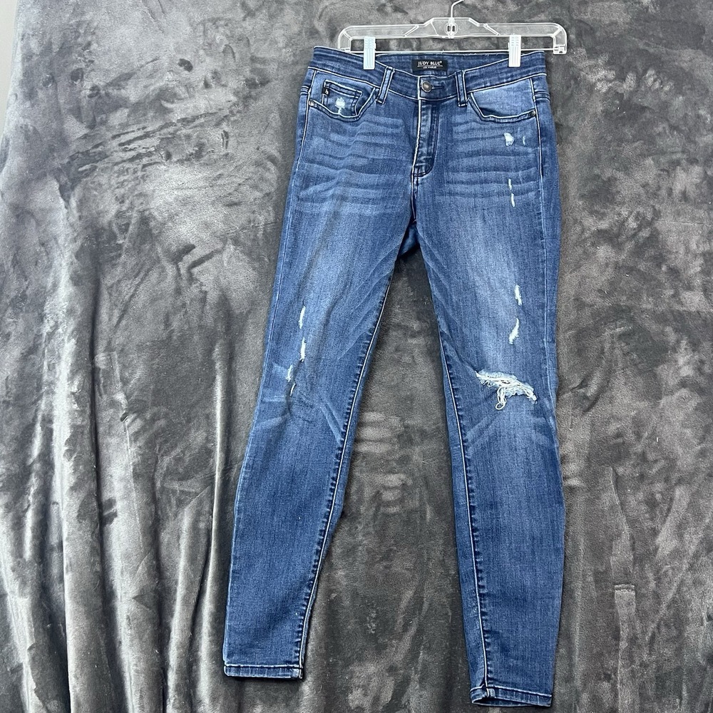 Judy Blue Skinny Fit Mid Rise Distressed Denim Jeans JB82133DK Sz 3/26